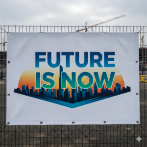 Striscione stampato con rinforzo perimetrale e occhiellato 100x100 cm