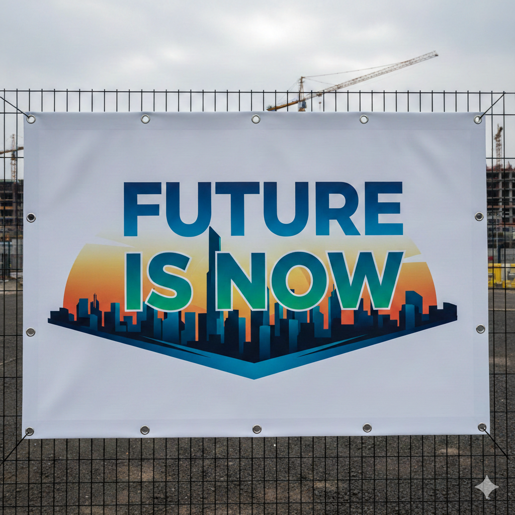 Striscione stampato con rinforzo perimetrale e occhiellato 100x100 cm